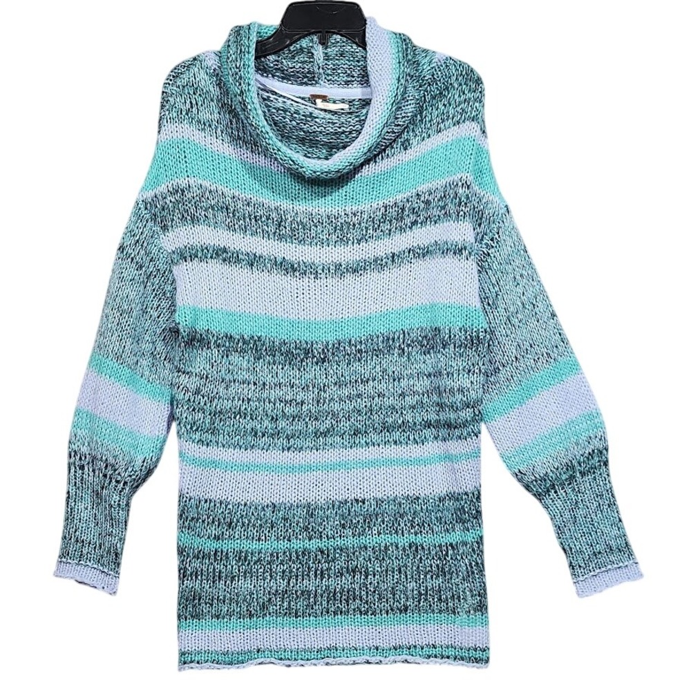 Free People Candy Striped Tunic Sweater Alpaca Wool Acrylic Blend‎ Waterfall XS
